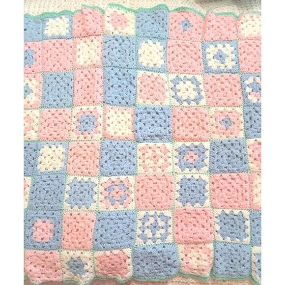 Handmade Vintage Crochet Baby Blanket Multicolor 54" X 36" - Picture 5 of 7